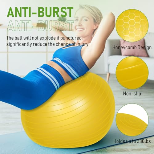 Image of Leyndo 8 Pcs 26 Inch Yoga Exercise Ball Pilates Pregnancy Birthing Fitness Ball with Quick Pump Anti Burst for Improved Posture Balance Yoga Pilates Training