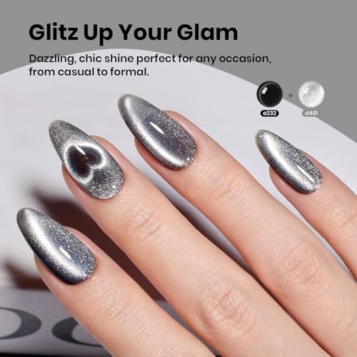 Image of Beetles Silver Cat Eye Gel Nail Polish - 15ML Glitter Gel Polish with Magnet Soak Off UV Velvet Nail Polish Salon DIY Manicure Gift for Women