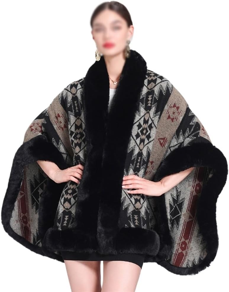 WOLEN] JJZXD ショールケープ大きなジャカードニットカーディガンルーズケープジャケット女性用 [WOLEN] JJZXD レディース冬モデルレイジーカジュアルルーズフリンジニットカーディガンジャケット