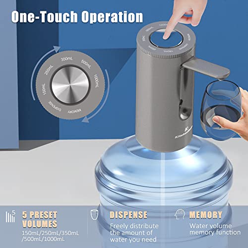 Universal Water-Bottle Pump Dispenser 5-Gallon: KitchenBoss Foldable Automatic Water Bottle Pump, Portable Electric Drinking Water Pump USB Charging 1-5 Gallon Water Bottle Switch, Silver - Thumbnail 3