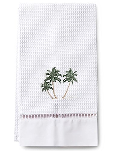 Jacaranda LivingWaffle Weave Guest Towel, Three Palm Trees, Green