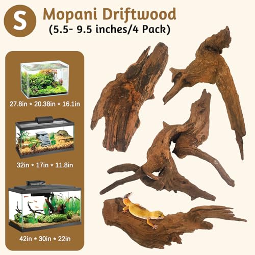 Image of kathson Natural Aquarium Driftwood Decoration Branches Reptiles Terrarium Ornament Wood Fish Tank Habitat Decor Assorted Sizes Wood 4 PCS (6 inch-10 inch)