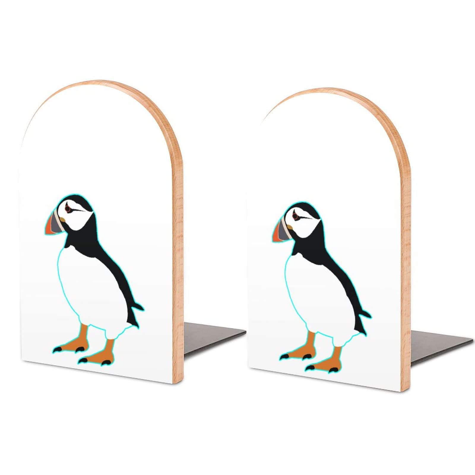 Puffin Bird Wooden Book Ends for Shelves Modern Bookends Book Holder Divider Decorative 1 Pair