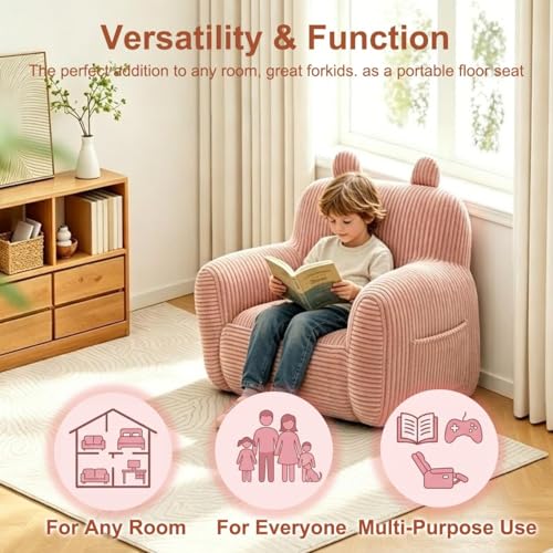 Image of Kids Bean Bag Chair Sofa with Filler Stuffed Filling Memory Foam Lazy Comfy Chairs Boys Girls Gaming Reading Relaxing Cute Living Room Bedroom Cozy Pocket Floor Relaxing Sofa
