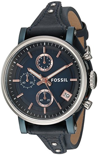 Fossil Women's Original Boyfriend Quartz Stainless Steel and Leather Chronograph Watch, Color: Silver (Model: ES4113)