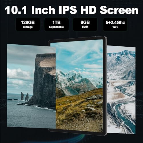 Image of Android 13 Tablet - 10.1 Inch Android Tablet with Case, 8GB RAM 128GB ROM 1TB Expand, Quad-Core Processor, 1280 x 800 IPS HD Touch Screen, 8000mAh Battery, GPS, WiFi,Bluetooth, Dark Grey