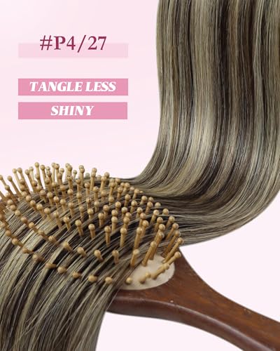 Image of YoungSee Micro Bead Hair Extensions Real Human Hair Brown Highlight Micro Ring Hair Extensions Dark Brown Highlight Blonde Microlink Hair Extension Human Hair Bead Hair Extension 18In 50s 57g
