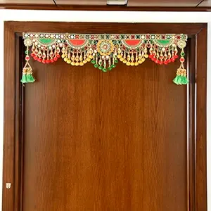 CraftVatika Toran Toranam Hanging Bandarwal for Main Entrance Door Pooja Room Wall Home Decoration Handmade Latest Vintage Traditional Multi Zula Pearl Beads (Type 10), 36 Inch