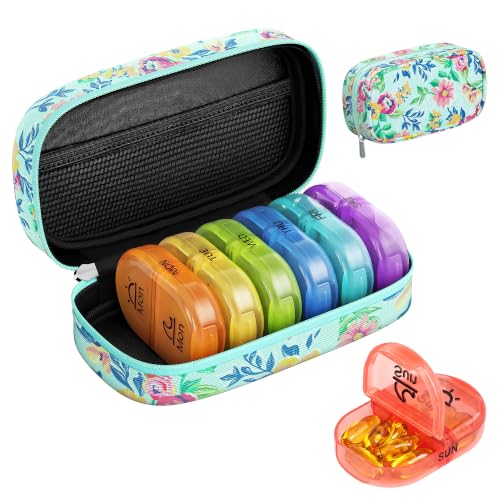 Serfeymi Weekly Travel Pill Organizer 2 Times a Day AM PM Rainbow Pill Box