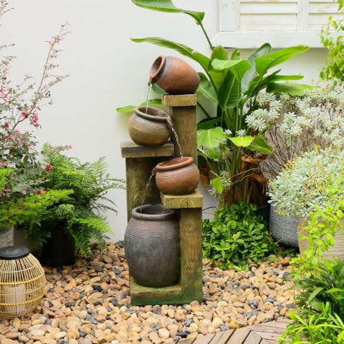 Image of 36.61 inch Outdoor Water Fountain 4-Tier Cascading Pot Waterfall