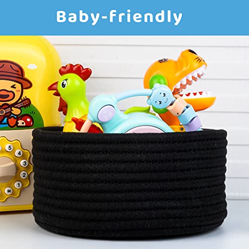 Image of 2-Pack Small Woven Storage Baskets, 7.5 Inch Round Cotton Bins for Organizing Jewelry, Desk Accessories and Baby Items