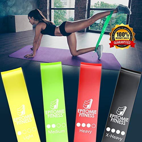 Resistance Band Set of 4 - Premium Natural Latex Fitness Bands for Home