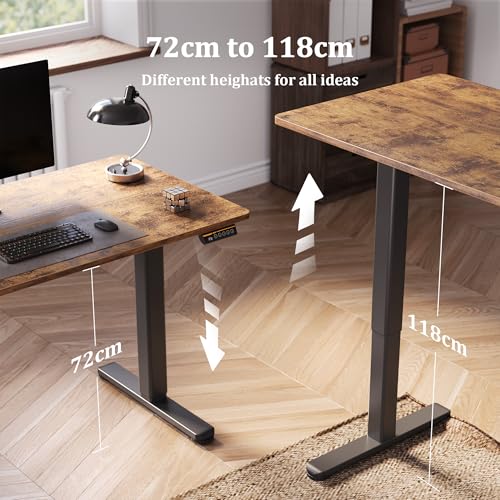 Image of Claiks Electric Standing Desk, Adjustable Height Stand up Desk, 55x24 Inches Sit Stand Home Office Desk with Splice Board, Black Frame /Rustic Brown Top