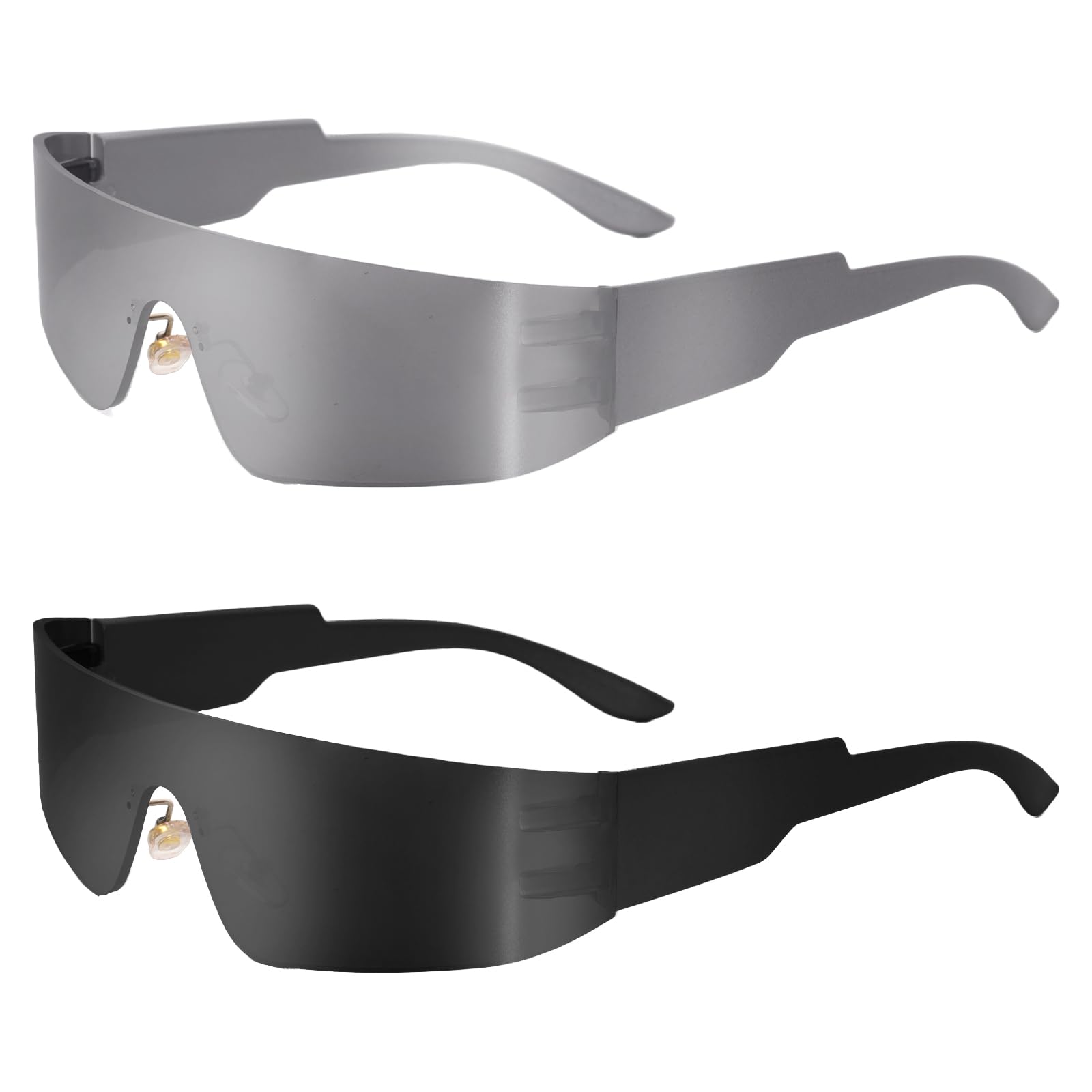 2 Pcs Futuristic Wrap Around Sunglasses Y2K Fashion Trendy Rimless Glasses Punk Eyewear f…