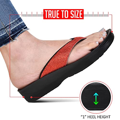 Image of AEROTHOTIC Comfy Arch Support flip flops for women Split Toe Stylish Cushioned Strap with non-slip footbed Walking Dressy Sandals Indoor and Outdoor