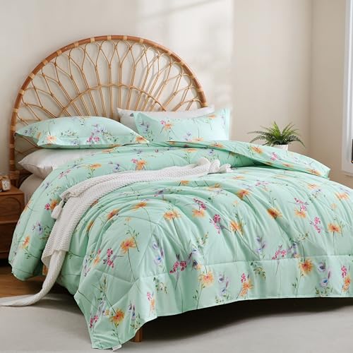 JSD Green Floral King Comforter Set - 3 Piece All Season Bedding