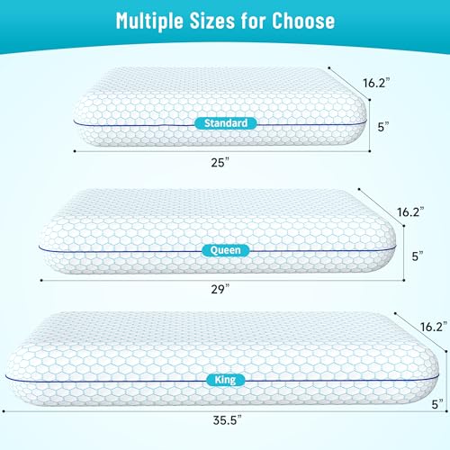 Image of CushyOasis Memory Foam Pillows for Side, Back and Stomach Sleepers, Set of 2, Bed Pillow with Washable Cover and Breathable Mesh, Bed Pillow for Sleeping (Blue，King Size)