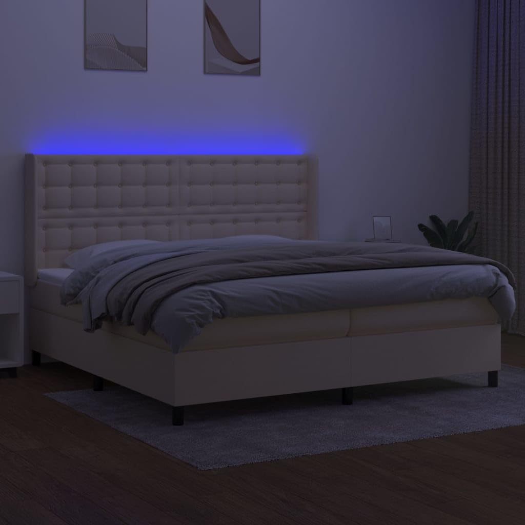 Tkanina Regulowany zagłówek LED Łóżko kontynentalne 200x200 cm Kremowy