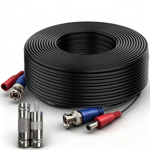 LETONDA 1 Pack 16.4ft (5M) BNC Video Cable Wire 4mm Thickened Security Camera Extension Cable All-in-One Siamese CCTV Power Cable for DVR Includes 2 BNC Connectors
