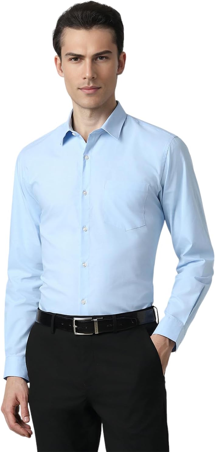 Peter England Men's Everyday Solid Slim Fit Full Sleeve Formal Shirt | Cotton-Rich