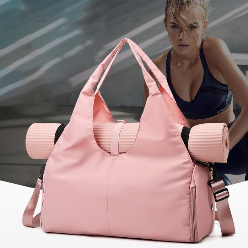 Sac De Sport Pour Femme Avec Compartiment à Chaussures Et Poche Humide - Sac Fourre-tout De Voyage Pour Tapis De Yoga - Grand Sac Avec Sangle Réglable, Rose