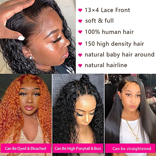 Image of tobasew 32 Inch Deep Wave Lace Front Wigs Human Hair 13x4 HD Transparent Deep Curly Lace Frontal Wigs Human Hair Pre Plucked Glueless Brazilian Virgin Human Hair Wigs for Women Natural Black Color