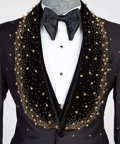 Mens 3 Piece Suit Slim Fit Tuxedo Jacket Blazer Pants with Shiny Rhinestone Decoration for Prom,Party,Wedding4