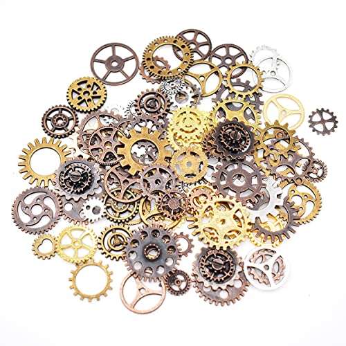 Guador 300 Grams Steampunk Cogs,Vintage Metal Pendant Cogs Antique Gears Clock Watch Gears Wheels Pendant Charms Accessories for DIY Crafts Jewelry Making