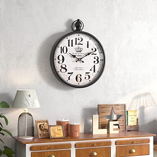 Menterry Retro Round Wall Clock. Black Vintage Antique Style. Battery Operated Silent Wall Clocks For Kitchen,Farmhouse,Bedroom,Bathroom,Office, (11.8" H X 9.3" W) #TOP3