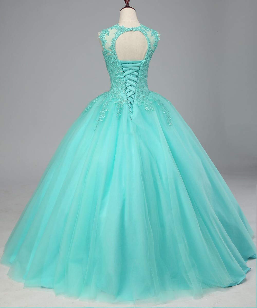 HUINI Ballkleider Lang Spitze Tüll Quinceanera Kleid A-Linie Prinzessin Abschluss Ballkleid Mädchen Abendparty Kleid