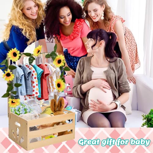 Singring Wooden Baby Shower Crate Closet, Baby Basket with Handle, Baby Storage Crate Hamper, Welcome Gift Basket for Newborn Boys Girls, Basket for Baby Shower Gifts New Parents - Thumbnail 7