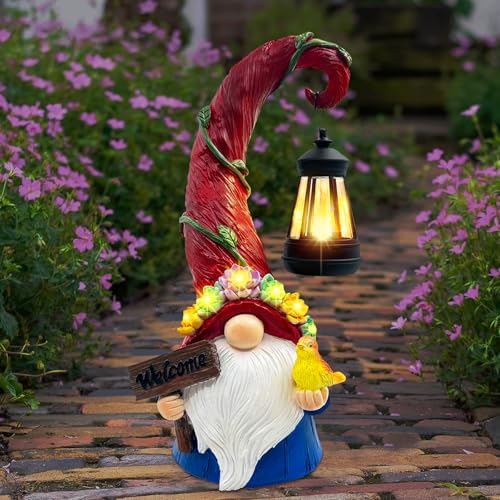 Vovkokc Gnome Garden Decor Statue Solar Lights Outdoor Decor with Succulent and 6 LED Lights,for Balcony,Garden,Patio,Yard,Lawn,Housewarming Birthday Gifts for Women/Mom/Grandma