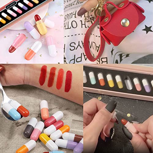 12 Pill Lipstick With 1 Cute Mini Red Leather Bag Key-Chain Pouch - Mini Lipstick Velvet Matte, Smooth And Moisturizing Pill Lipsticks, Long-Lasting, Portable And Charming Look All Day Long #TOP5