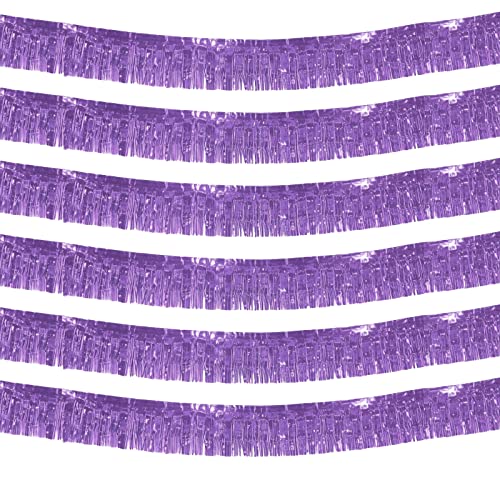 Image of 6 Pack 10 Feet Foil Fringe Garland Metallic Tinsel Streamers Banner Wall Hanging Backdrop Banner for Parade Floats, Thanksgiving, Christmas, Birthday, Halloween Party Decorations(Light Purple)