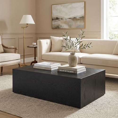Coffee Table Living Room Table - Modern Faux Marble Design with Wood Accents in Black,No Assembly Required - Ready to Use