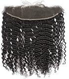 Brazilian Deep Wave Curly Full Lace Frontal Closure 13x4 with Baby Hair Brazilian Remy Human Hair Extensions Top Lace Front Closures Free Part 14 Inch Natural Color Bleached Knots