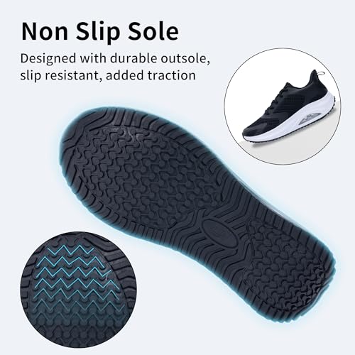 Image of Women's Arch Support Walking Shoes Breathable Orthotic Gym Nurse Tennis Sneakers for Plantar Fasciitis Foot Pain Black Size 10.5