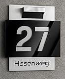 Premium Hausnummer | individuell anpassbar | Aluverbund silber gebürstet und Acrylglas Schwarz...