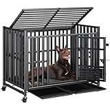 42 inch Heavy Duty Dog Crate, Upgraded Thickened Steel Frame Indestructible Kennel for Large & High Anxiety Dogs, Escape Proof Design with 3 Doors, 4 Lockable Wheels and 2 Removable Trays