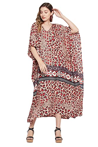 Image of Goood Times Plus Size Kaftan Long Maxi Kimono for Women, 52 inch Length, 3 /4 Sleeves, Caftan Nightgown for Women