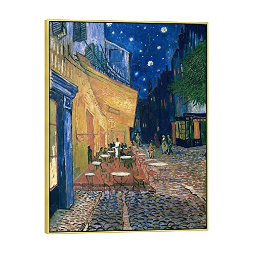 Wieco Art Large Framed Art Canvas Prints of Cafe Terrace at Night Canvas Prints Wall Art by Van Gogh Paintings Reproduction Abstract Artwork for Wall Decor Golden Frame