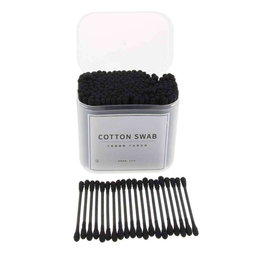 Pack 200pcs Cotton Swabs Makeup Applicator With Wooden Handle Double Ended Head Cotton Buds Stick Ear Cleaner - Black, as described