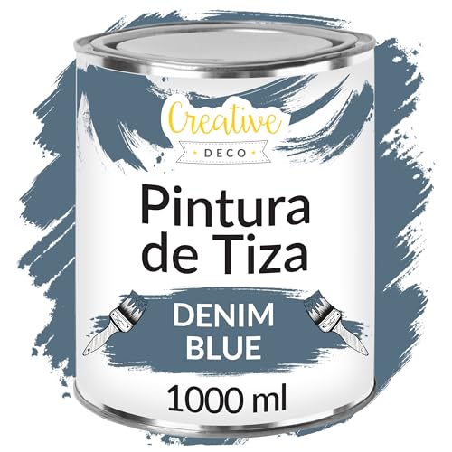 Creative DECO 1L Azul Denim Pintura a la Tiza para Muebles Chalk Paint | Pintura Madera Mate y Lavable sin Lijar | Renovación, Decoración, Manualidades | Posible Efecto de Barrido y Gradiente