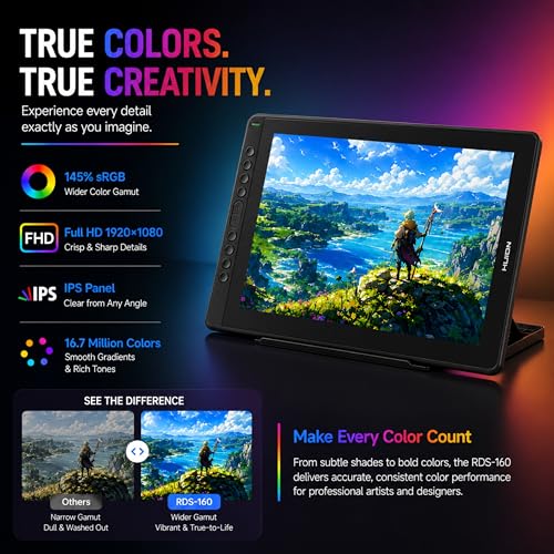 Image of HUION Kamvas RDS 160 Drawing Tablet with Screen | 15.6 Inch FHD IPS Display | Battery-Free Pen PW517 | 8192 Pressure Levels | Full Lamination | USB-C | 145% sRGB | Tilt Support | (Black)