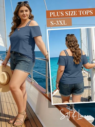 Image of Bliwov Womens Cold Shoulder Tops Short Sleeve Cute Sexy Summer Spring Beach Vacation T Shirts Fashion Outfits Basic Clothes