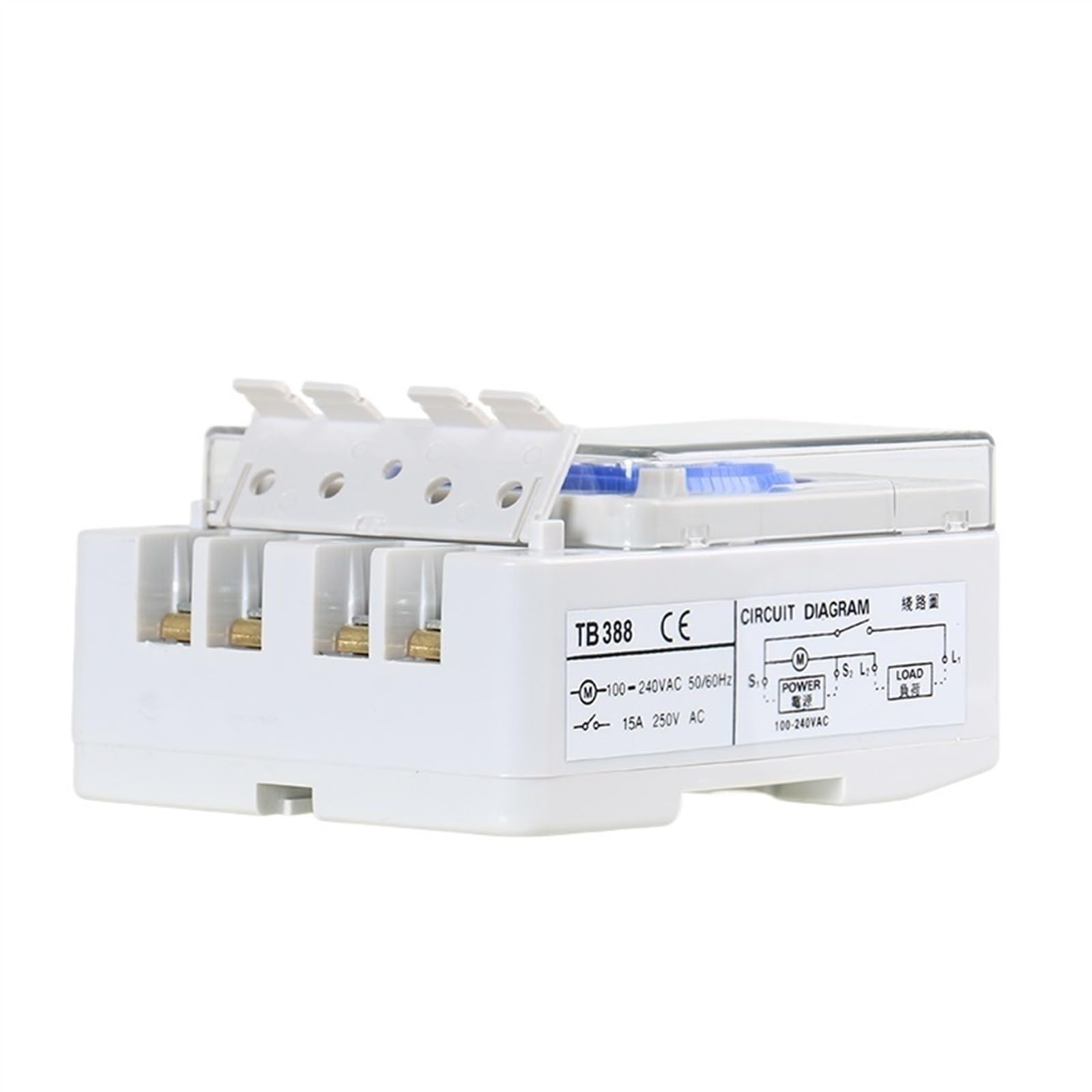 TB388 Mechanischer 24-Stunden-Zeitschaltuhr ohne Stromausfall mit Batterie, 100 V-240 V, 15 A, Zeitschaltplan