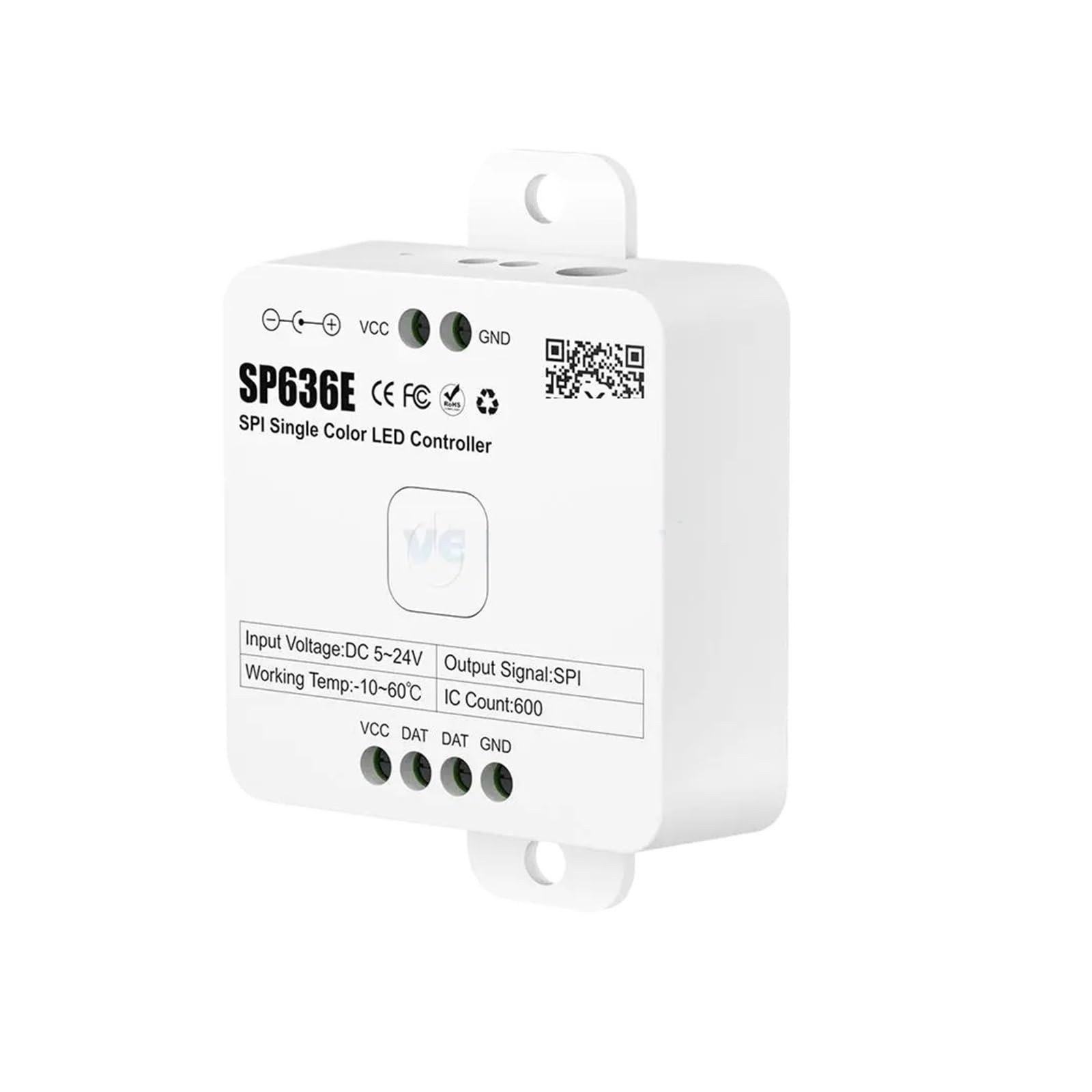 Controlador LED SPI FCOB con sincronización de música para tiras RGB y RGBW DC 5V-24V SP638E