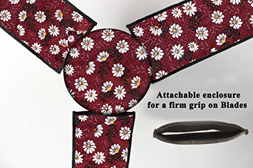 Image of Stylista Waterproof & Dustproof Three Blade Ceiling Fan Cover with attachable Enclosure Set of 3 Fan Covers Floral Pattern Red