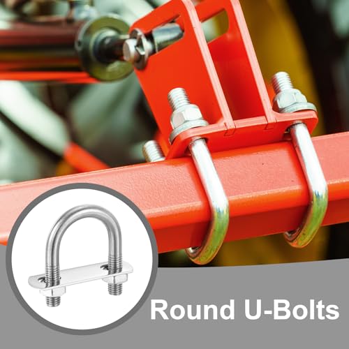 Image of PATIKIL Round U-Bolts, 2 Pcs 1.3 inch(33mm) Inner Width 64mm Length M10 with Nut Plate Washer 304 Stainless Steel Round Bend U-Bolts for Boat Trailer Axle Sailboat