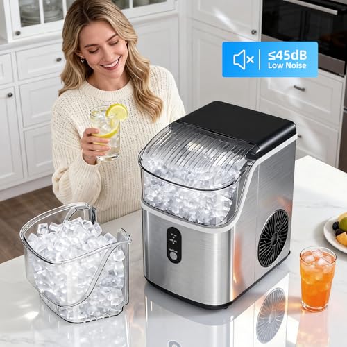 Image of Antarctic Star Nugget Ice Maker Countertop, 35lbs /24H, Soft Chewable Ice, Self-Cleaning, Fast Making in 8 Mins, Portable Ice Machine with Handle, Ice Basket & Scoop, Stainless Steel Silver